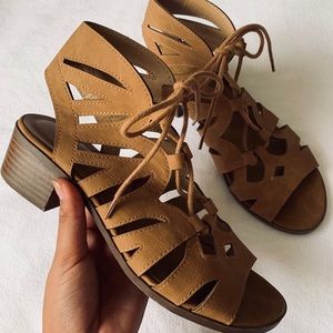 Tan suede strappy sandals
